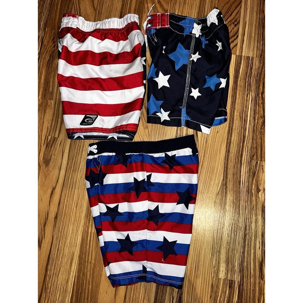 Laguna OP Crazy 8 Swimming Trunks Boys Size 3T Toddler American Flag Red White‎